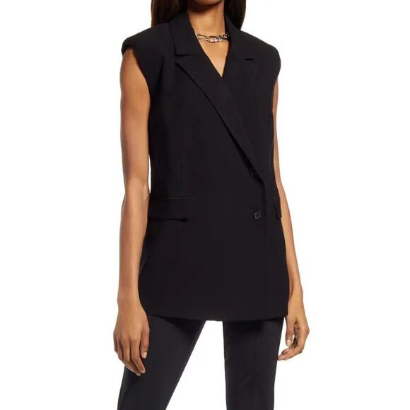 OPEN EDIT Vest Size XS Notched Lapel Blazer Sleeveless Black NWT - Picture 1 of 8